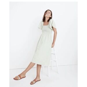 Madewell Petite Linen-Blend Lucie Smocked Midi Dress Mint sz XS